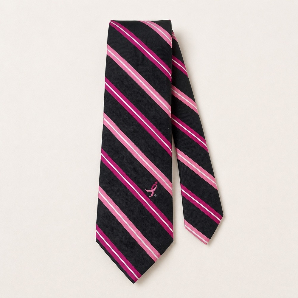Breast Cancer Awareness Tie Pink Black Stripe Logo Preppy